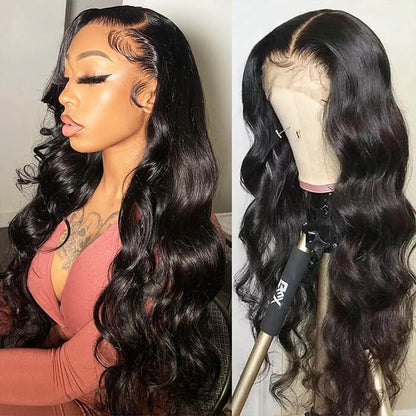 13x4 Body Wave Transparent Lace Front Wigs Human Hair Pre Plucked HD Lace Frontal Glueless Wigs with Baby Hair Natural Black