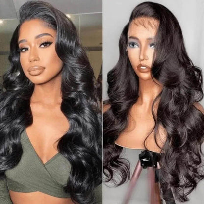 13x4 Body Wave Transparent Lace Front Wigs Human Hair Pre Plucked HD Lace Frontal Glueless Wigs with Baby Hair Natural Black