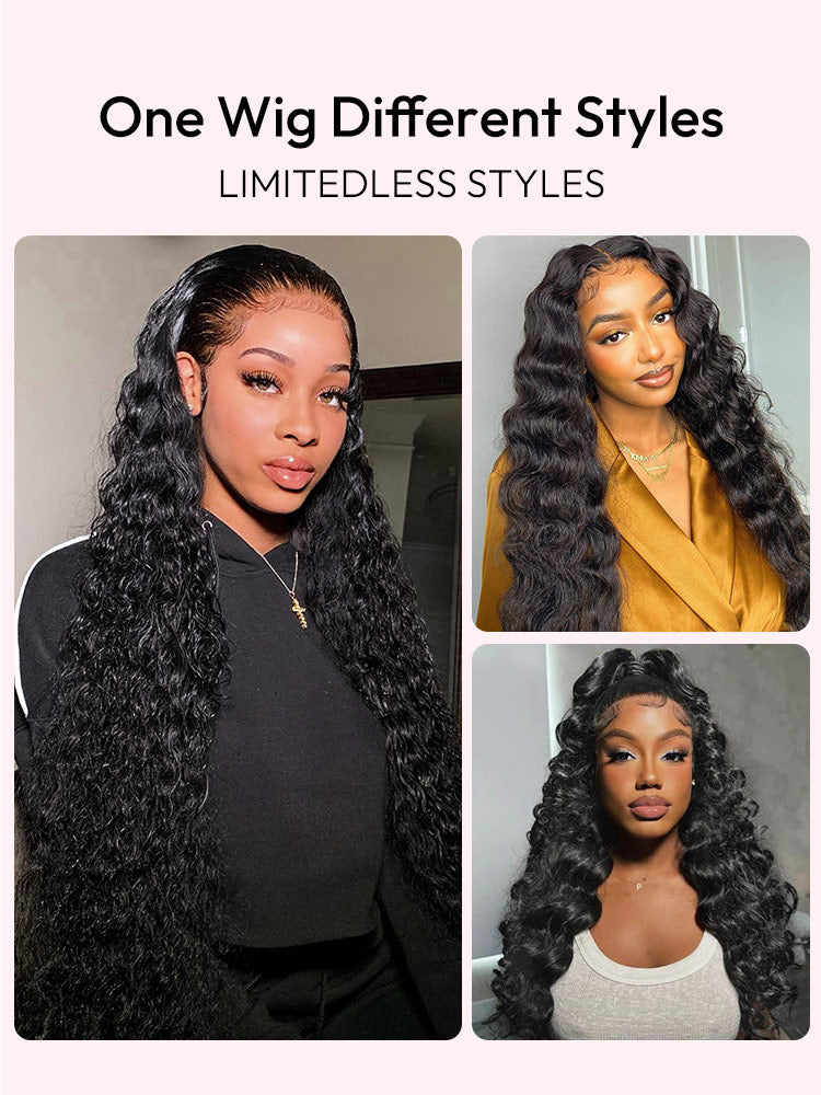 Natural Black Glueless Wig Loose Deep Human Hair 13x4 HD Lace Front Wigs
