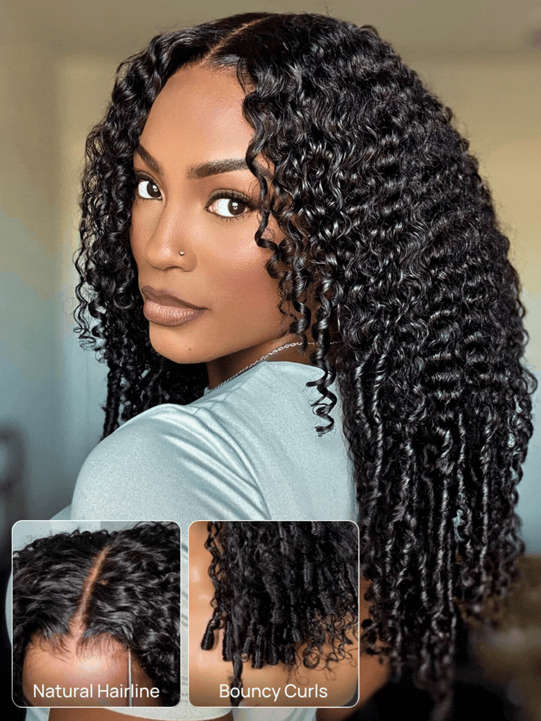 7x5 Bye Bye Knots Kinky Curly Wig Put On and Go Pre Cut Lace Lace Closure Premium Glueless Human Hair Wigs with Drawstring