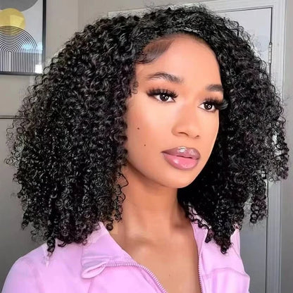 Curly Half Wig 3 In 1 Seamless Flip Over With Drawstring for Women Human Hair Glueless Wear and Go Half Up Half Down Headband