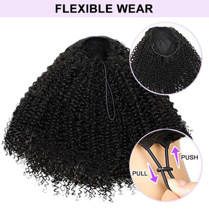 Curly Half Wig 3 In 1 Seamless Flip Over With Drawstring for Women Human Hair Glueless Wear and Go Half Up Half Down Headband