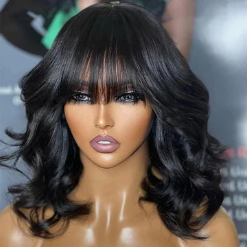 Boohair 7x5 Bye Bye Knots 13x4 Lace Fluffy Loose Body Wave Lace Frontal Wig with Bangs Pre everything Put On and Go Human Hair Glueless  Wigs 180% Density
