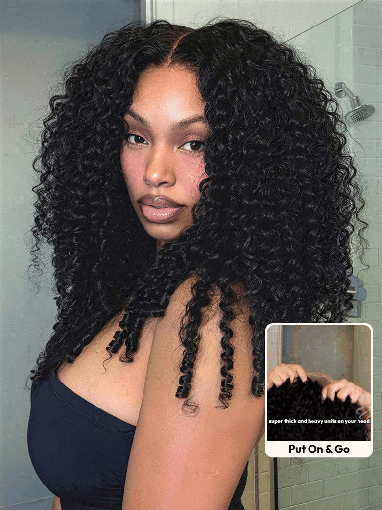 7x5 Bye Bye Knots Kinky Curly Wig Put On and Go Pre Cut Lace Lace Closure Premium Glueless Human Hair Wigs with Drawstring