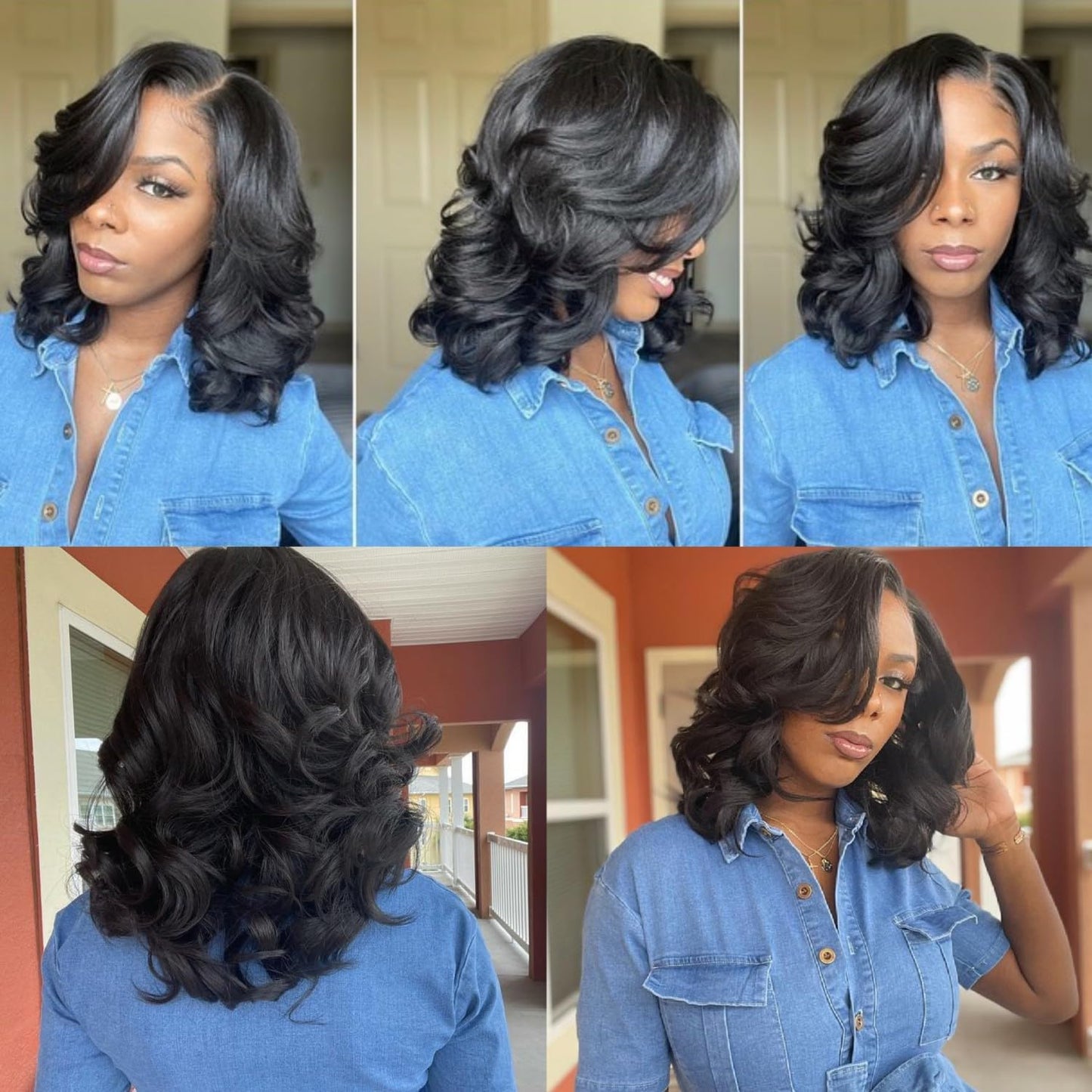 Short Bob Human Hair Wear Go Wig Glueless 13x4 Lace Front Pre-Plucked Body Wave Ocean Wave 180% Density - Natural Color (10 Inch)