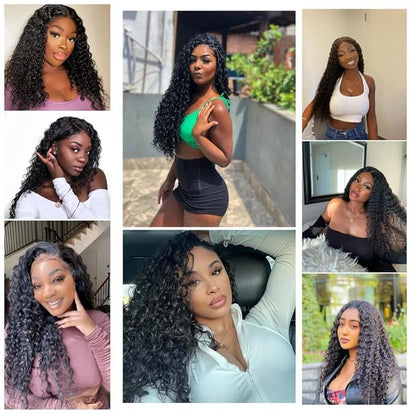 360 Full Lace Glueless Deep Wave Wig Invisi Drawstring Natural Black Pull & Go 180% Density Human Hair