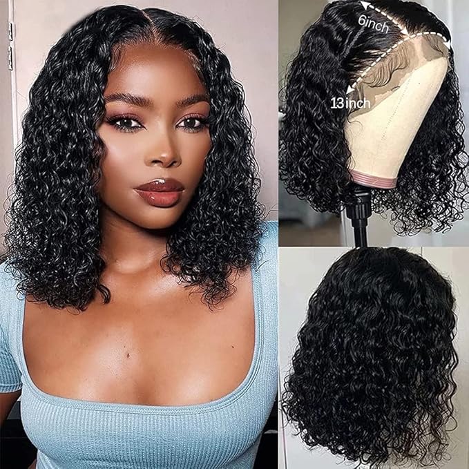 Short Curly Bob Wigs Brazilian Virgin Human Hair 13x4 Lace Front Wigs Kinky Curly Hair Pre Plucked with Baby Hair 150% Density (12inch, 13x4)