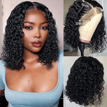 Short Curly Bob Wigs Brazilian Virgin Human Hair 13x4 Lace Front Wigs Kinky Curly Hair Pre Plucked with Baby Hair 150% Density (12inch, 13x4)
