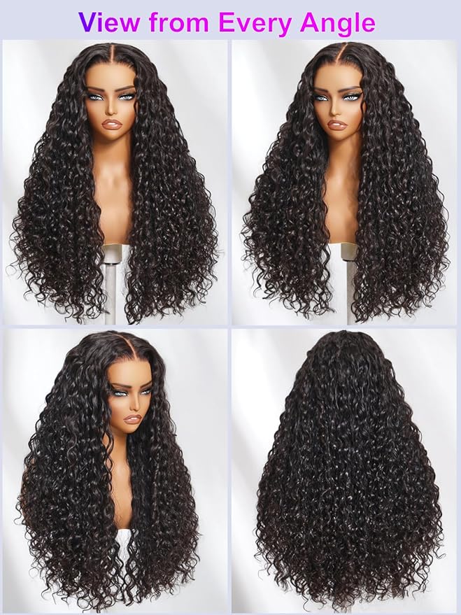 Glueless Curly Pre Plucked Pre Cut Deep Wave Wig for Women 200 Density Drawstring 13X6 Hd Lace Closure Middle Part Wear and Go Wigs Natural Black Color