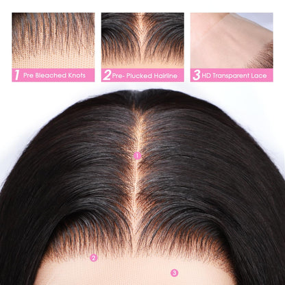 13x4 Body Wave Transparent Lace Front Wigs Human Hair Pre Plucked HD Lace Frontal Glueless Wigs with Baby Hair Natural Black
