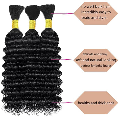 Water Wave Bulk Human Hair For Boho Braiding Natural Black