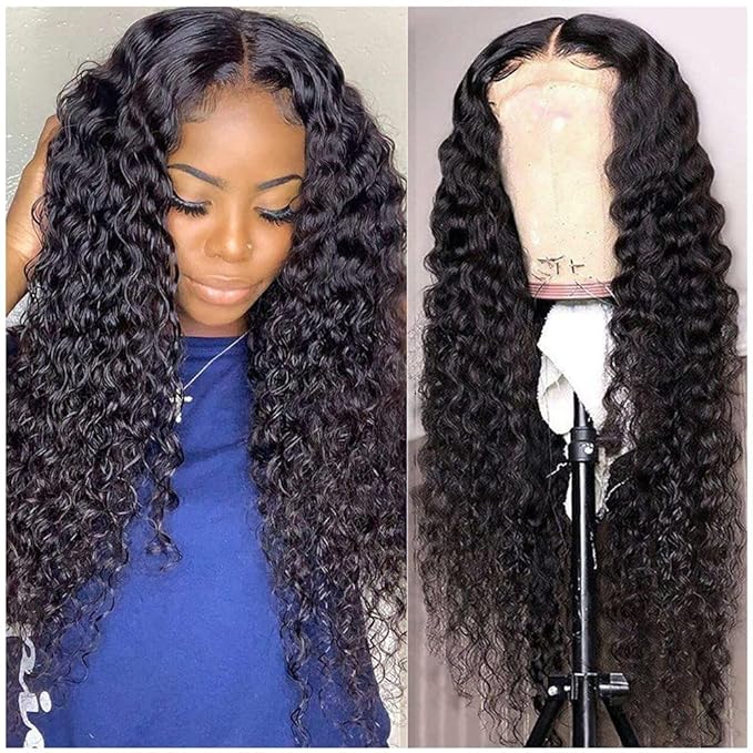 360 Full Lace Glueless Deep Wave Wig Invisi Drawstring Natural Black Pull & Go 180% Density Human Hair