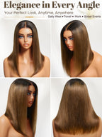7x5 Bye-Bye Knots Ombre Chestnut Brown Put On and Go Yaki Bob Straight Lace Wig Glueless Human Hair Wigs with Invisi Drawstring