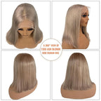 13x6 HD Lace Front Wig Human Hair Invisible Knots Ash Blonde Ombre Silky Straight 12 Inch Short Bob Wigs With Pre-Cut Lace 180% Density Blond Wig