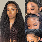 360 Full Lace Glueless Deep Wave Wig Invisi Drawstring Natural Black Pull & Go 180% Density Human Hair