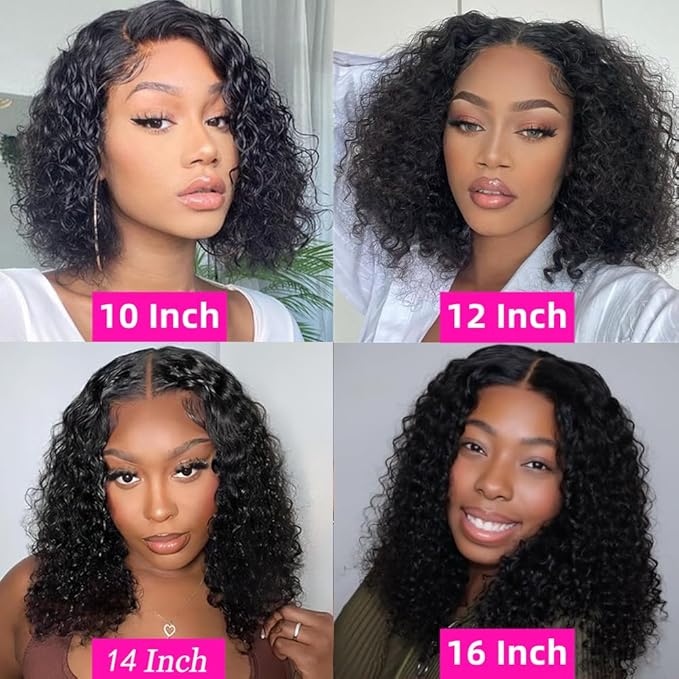 Bob Wig Human Hair Wear Go Glueless Wigs 13x4 Deep Wave Lace Front Closure Wigs Natural Black 14 Inch
