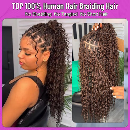 100% Human Deep Wave Bulk Boho Hair for Braiding Curly Bundles Human Hair Wet and Wavy Hair Extension No Weft Natural Brown