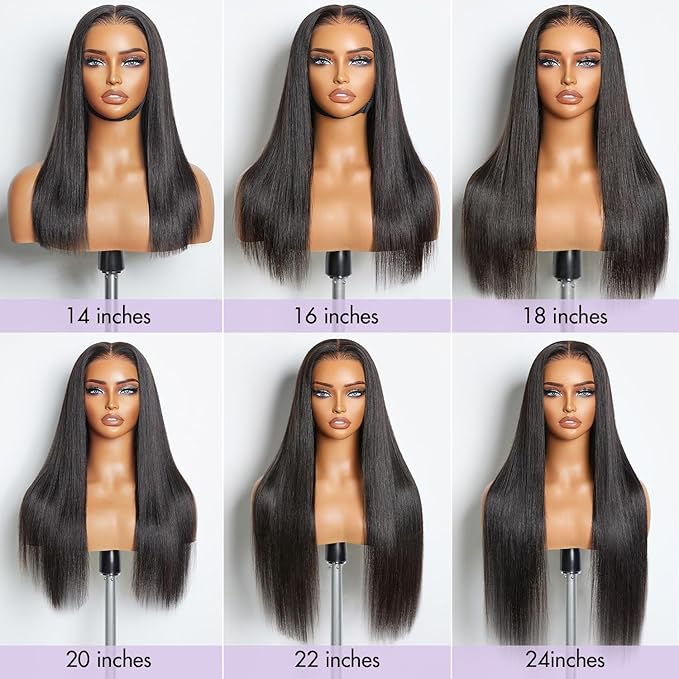 Yaki Straight 13x4/6x5 Glueless Lace Wig Pre-cut Lace Put On and Go Natural Black Beginner Friendly 150% Density