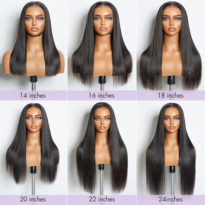 Yaki Straight 13x4/6x5 Glueless Lace Wig Pre-cut Lace Put On and Go Natural Black Beginner Friendly 150% Density
