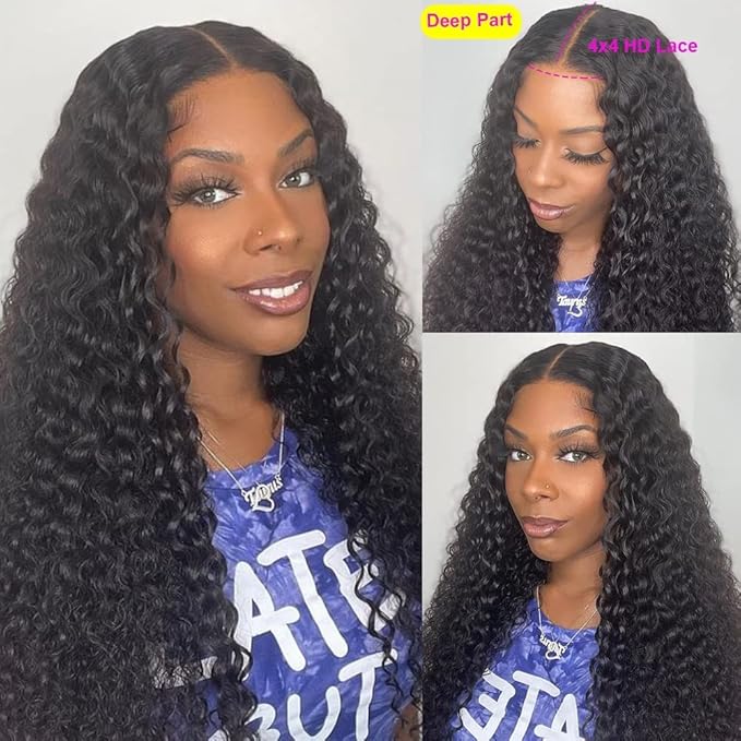 360 Full Lace Glueless Deep Wave Wig Invisi Drawstring Natural Black Pull & Go 180% Density Human Hair