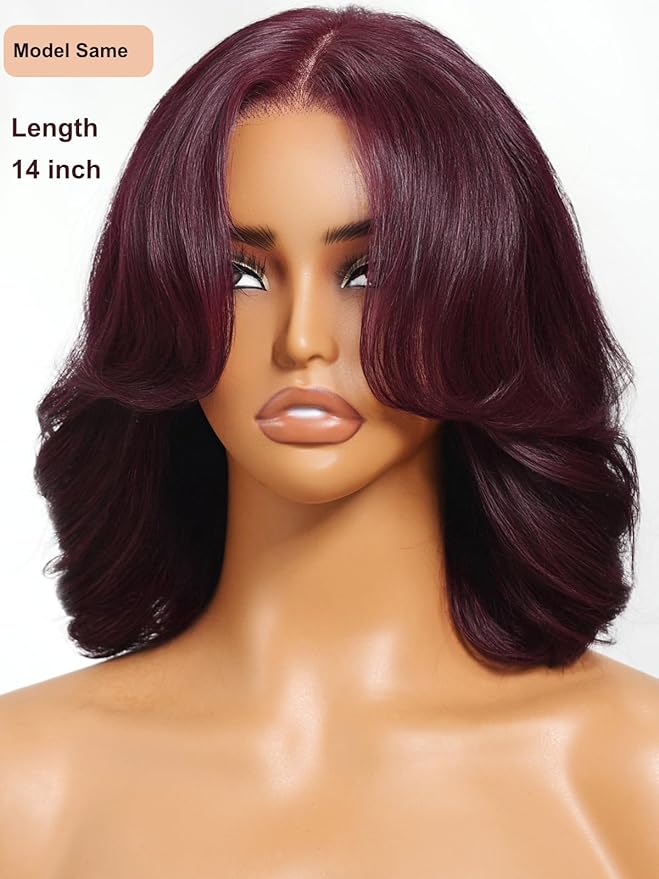 Black Cherry 7x5 Lace Front Drawstring Glueless Short Bob Body Wave Wig Pre-Everything Salon Free Human Hair Wigs
