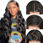 13x4 Body Wave Transparent Lace Front Wigs Human Hair Pre Plucked HD Lace Frontal Glueless Wigs with Baby Hair Natural Black