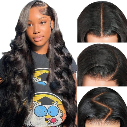 13x4 Body Wave Transparent Lace Front Wigs Human Hair Pre Plucked HD Lace Frontal Glueless Wigs with Baby Hair Natural Black