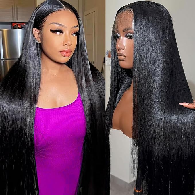 Luxury Custom Straight Wigs Transparent Lace Glueless 100% Human Hair Lace Front Wigs Natural Black