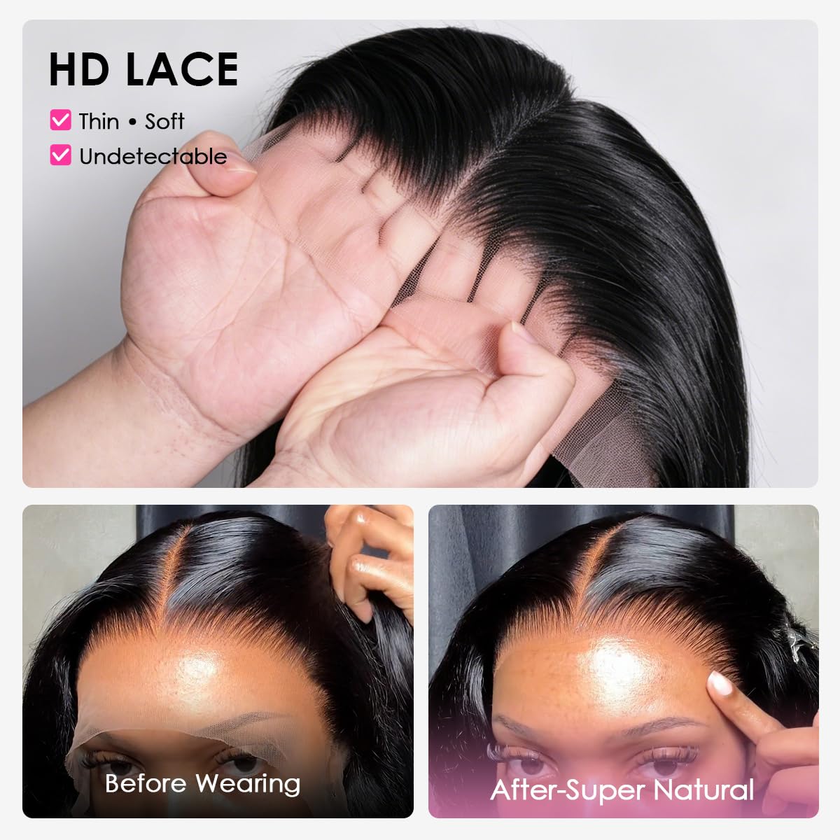 13x4 Body Wave Transparent Lace Front Wigs Human Hair Pre Plucked HD Lace Frontal Glueless Wigs with Baby Hair Natural Black