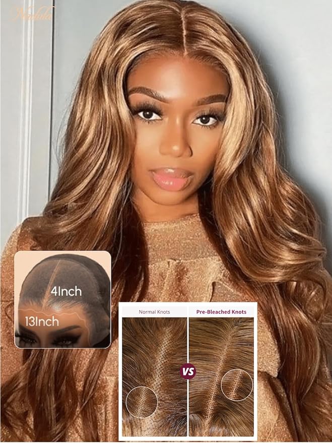 7x5 Bye-Bye Knots Glueless Wig Pre-Cut Lace Honey Blonde Body Wave With Bleached Clean Knots Ombre Highlight Color 150% Density