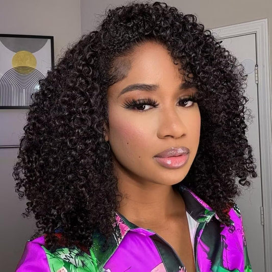 Curly Half Wig 3 In 1 Seamless Flip Over With Drawstring for Women Human Hair Glueless Wear and Go Half Up Half Down Headband