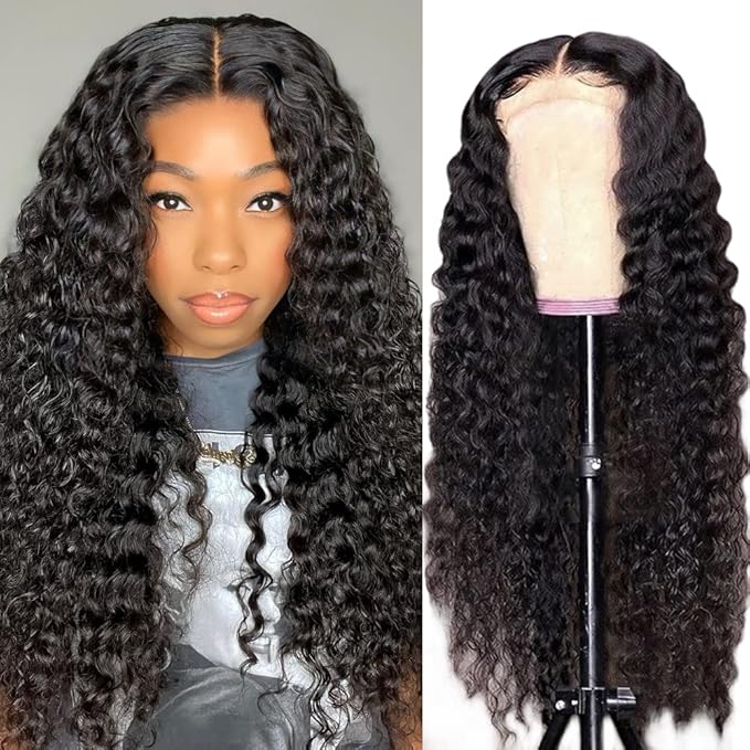 360 Full Lace Glueless Deep Wave Wig Invisi Drawstring Natural Black Pull & Go 180% Density Human Hair