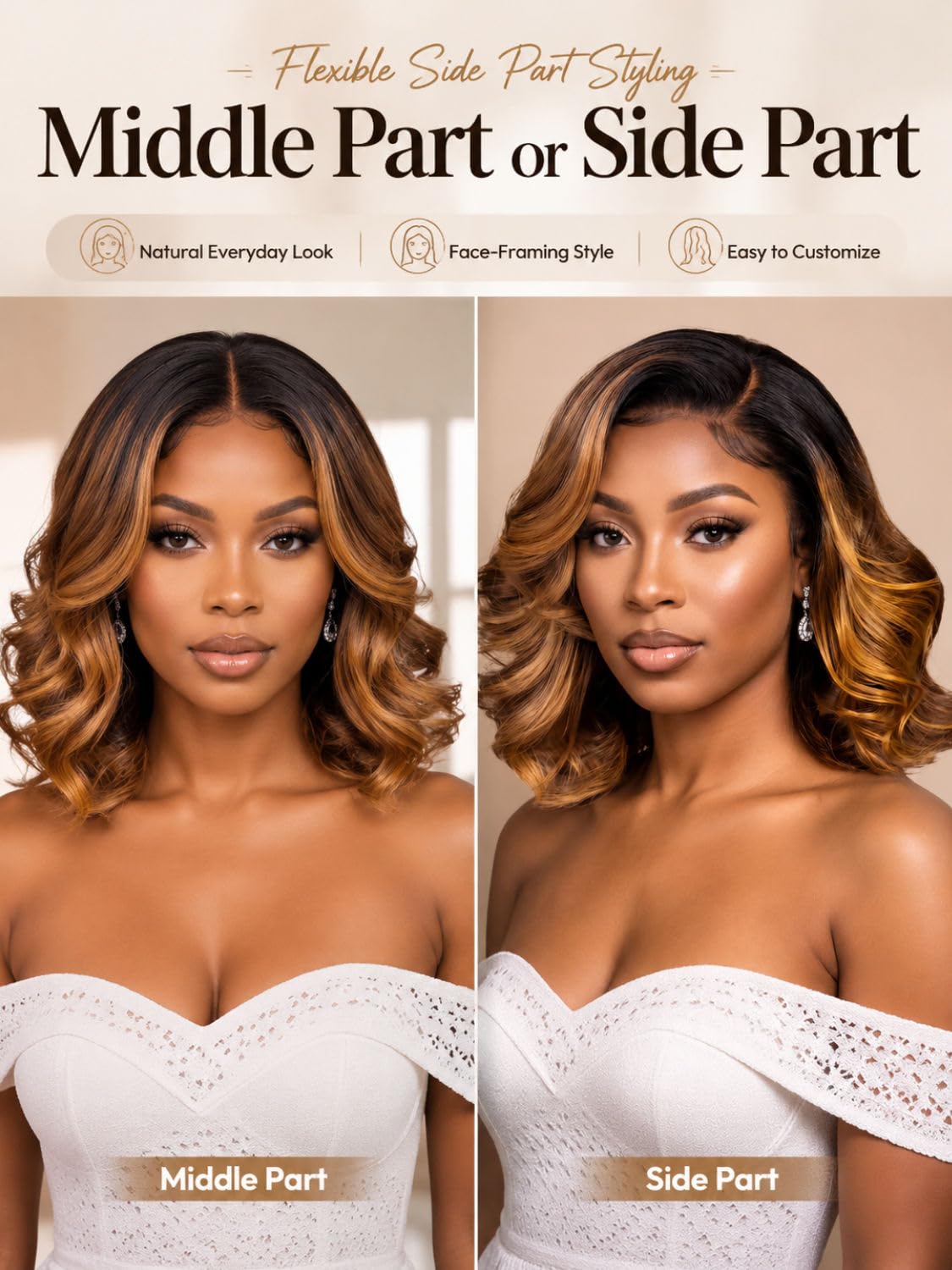 7x5 and 13x4 Glueless French Bob Style Human Hair with HD Lace Pre Everything Chocolate Brown Highlight Wig Soft Barrel Curls Wear and Go for Beginners 10Inch