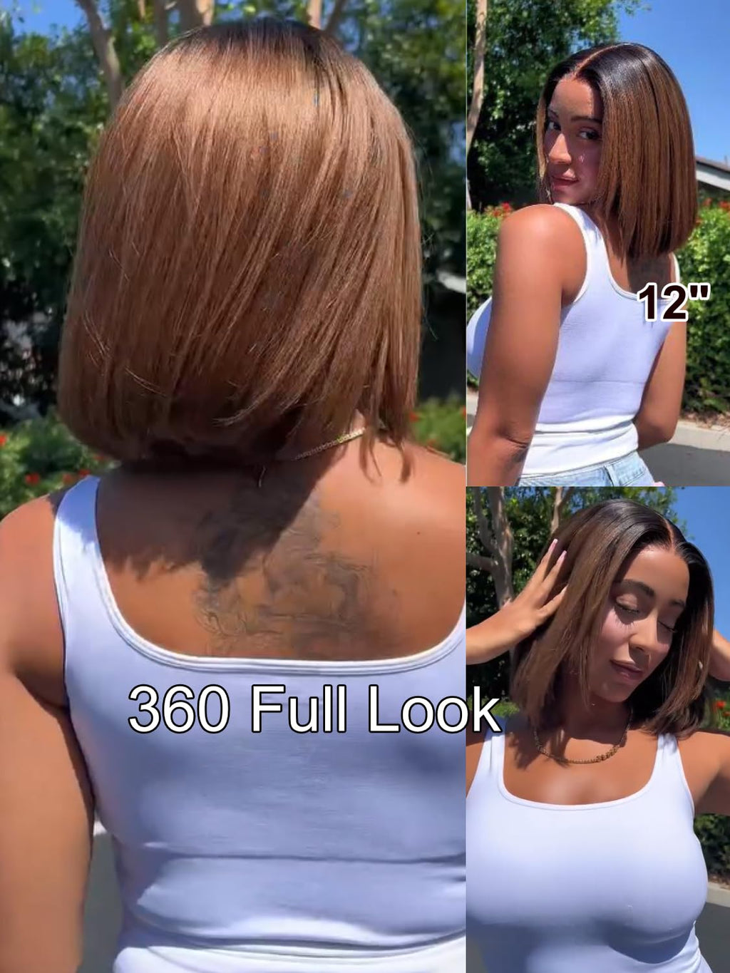 7x5 Bye-Bye Knots Ombre Chestnut Brown Put On and Go Yaki Bob Straight Lace Wig Glueless Human Hair Wigs with Invisi Drawstring