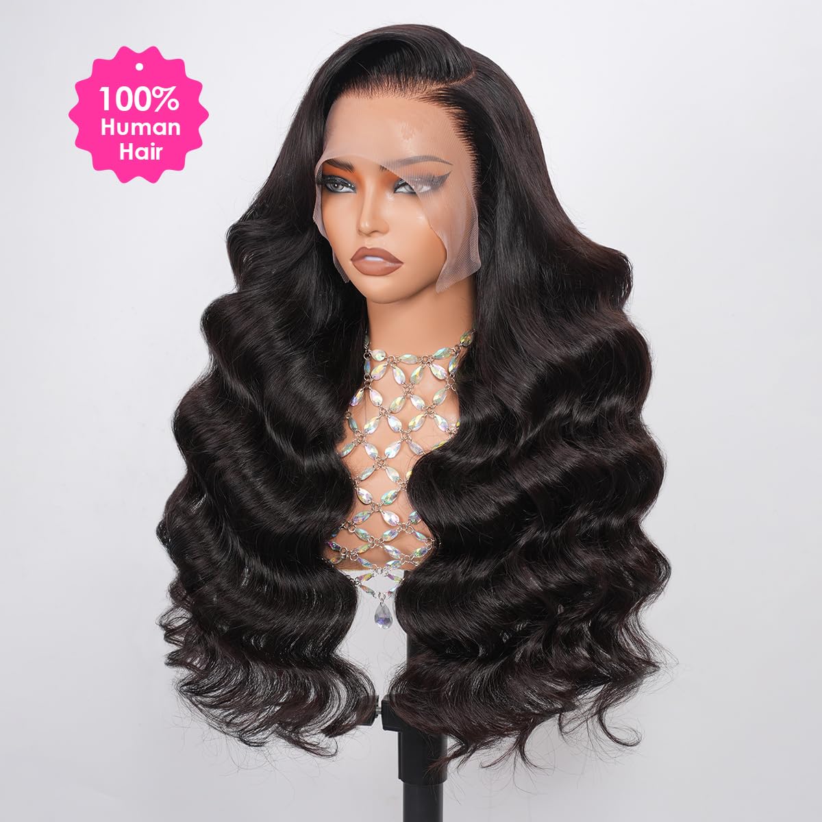13x4 Body Wave Transparent Lace Front Wigs Human Hair Pre Plucked HD Lace Frontal Glueless Wigs with Baby Hair Natural Black