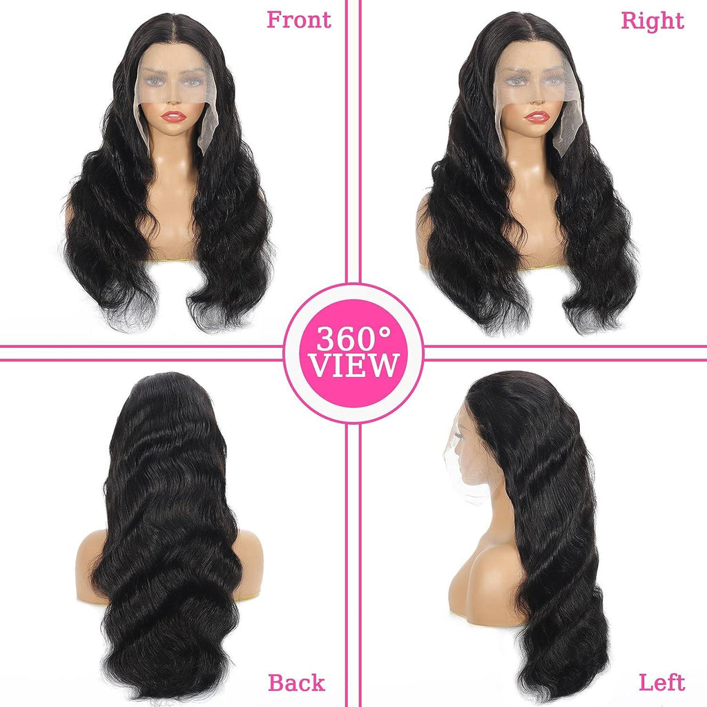 13x4 Body Wave Transparent Lace Front Wigs Human Hair Pre Plucked HD Lace Frontal Glueless Wigs with Baby Hair Natural Black