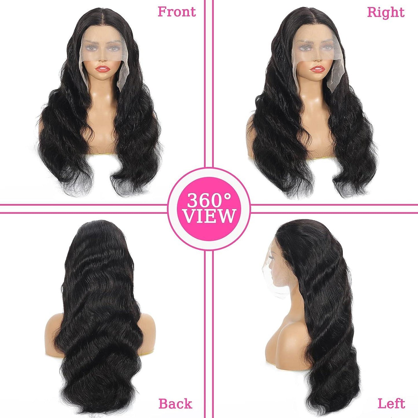 13x4 Body Wave Transparent Lace Front Wigs Human Hair Pre Plucked HD Lace Frontal Glueless Wigs with Baby Hair Natural Black