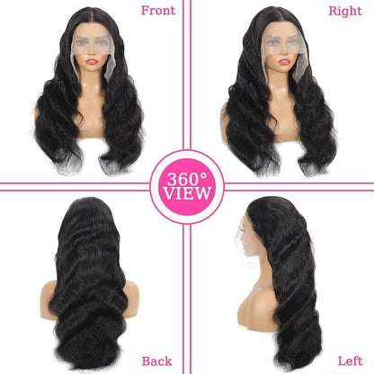 13x4 Body Wave Transparent Lace Front Wigs Human Hair Pre Plucked HD Lace Frontal Glueless Wigs with Baby Hair Natural Black