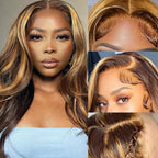 Blonde Highlighted Wig Body Wave Glueless Human Hair Wigs 13x4 HD Lace Front Wigs 180% Density with Pre Plucked
