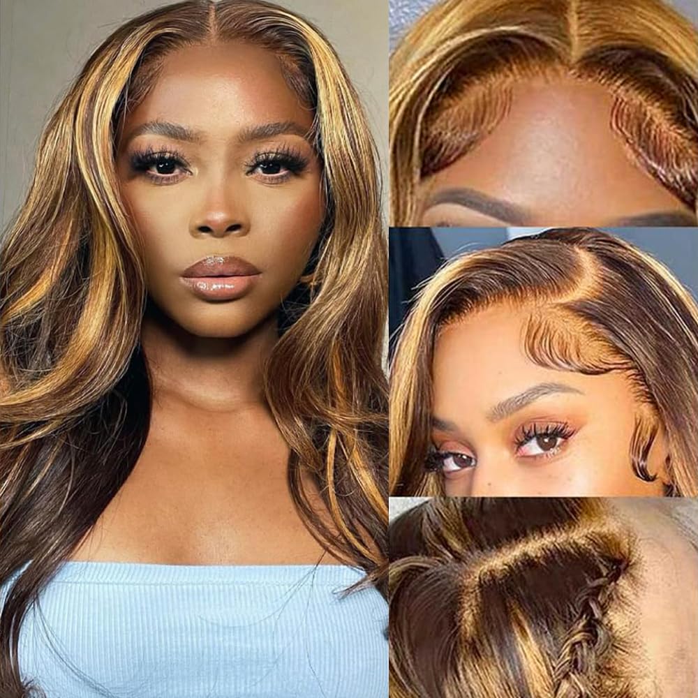 Blonde Highlighted Wig Body Wave Glueless Human Hair Wigs 13x4 HD Lace Front Wigs 180% Density with Pre Plucked