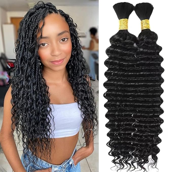 Water Wave Bulk Human Hair For Boho Braiding Natural Black