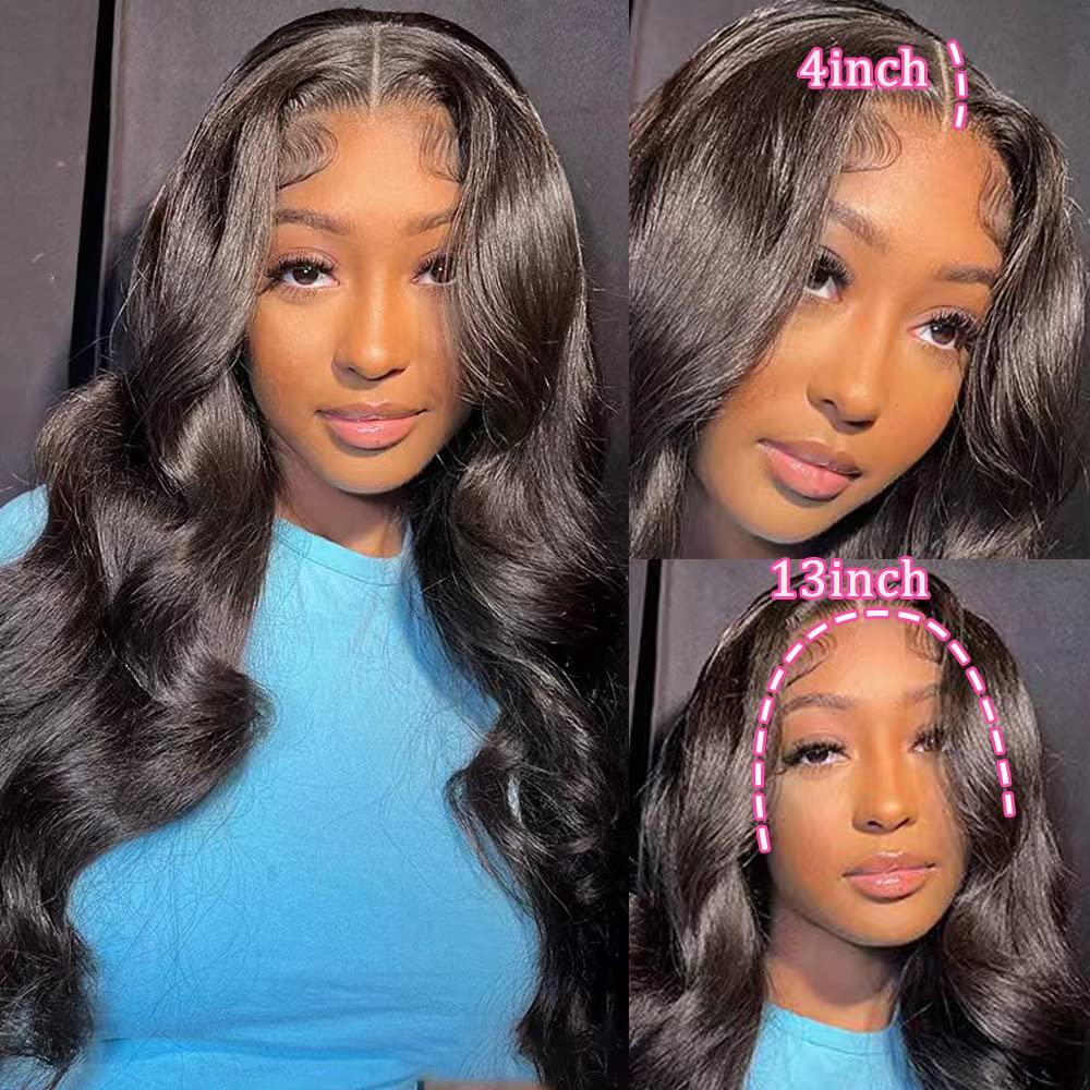 13x4 Body Wave Transparent Lace Front Wigs Human Hair Pre Plucked HD Lace Frontal Glueless Wigs with Baby Hair Natural Black