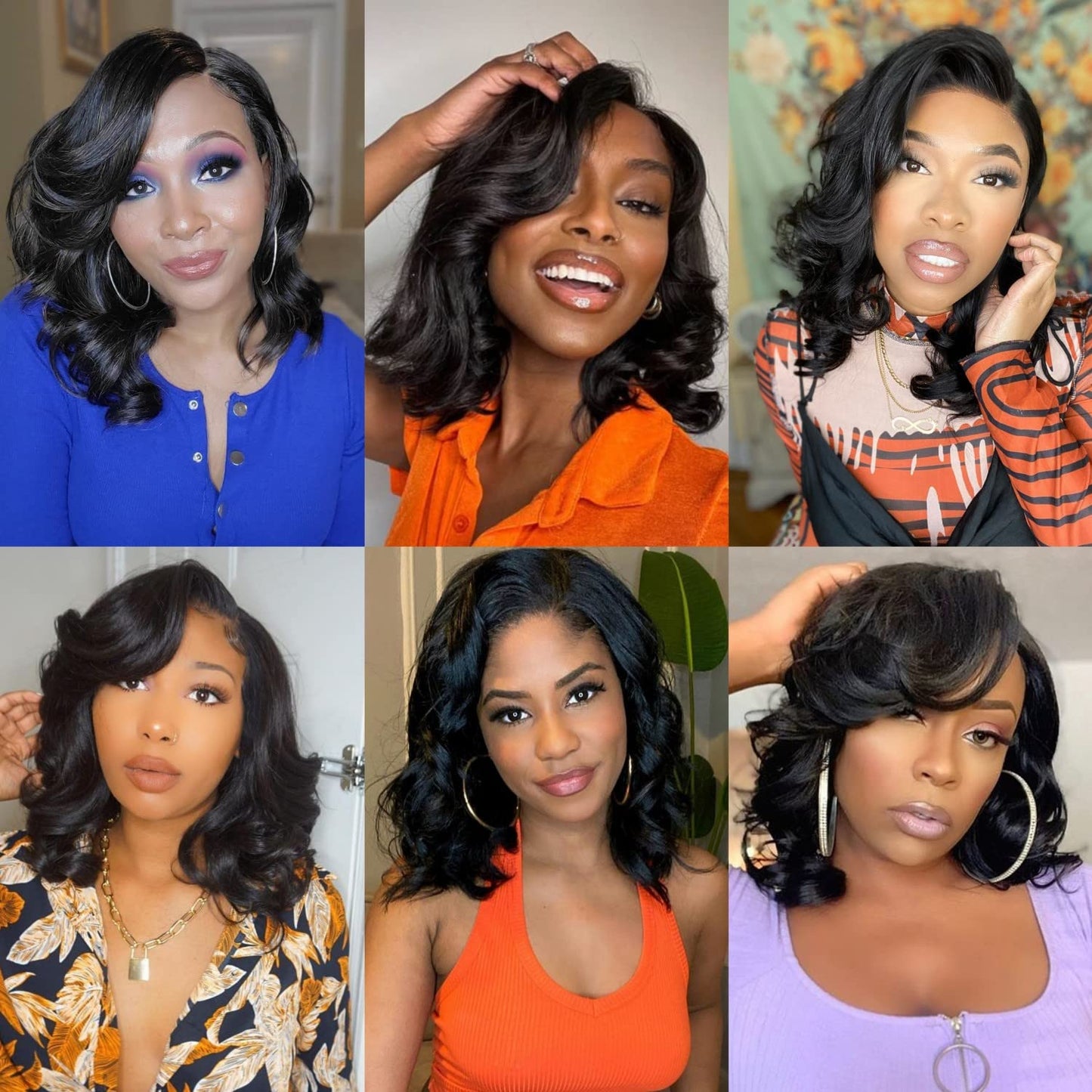 Short Bob Human Hair Wear Go Wig Glueless 13x4 Lace Front Pre-Plucked Body Wave Ocean Wave 180% Density - Natural Color (10 Inch)