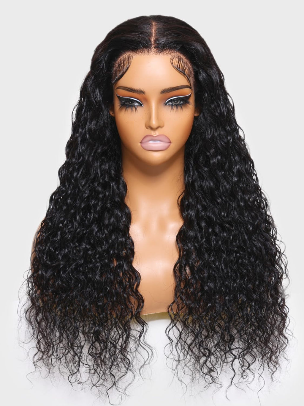 7x5 Glueless Wig Pre Cut 180% Density Wet And Wavy Water Wave Natural Black Invisible Knots Lace Frontal Wig Put On and Go