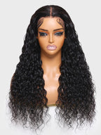 7x5 Glueless Wig Pre Cut 180% Density Wet And Wavy Water Wave Natural Black Invisible Knots Lace Frontal Wig Put On and Go
