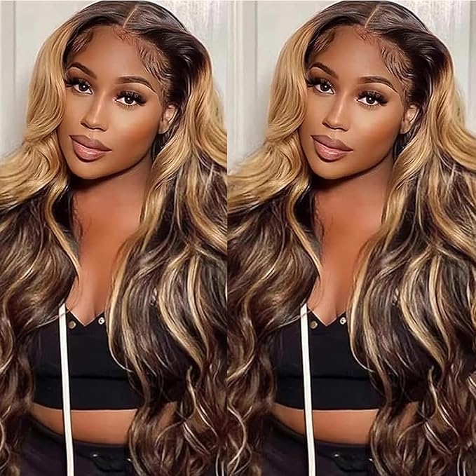 Blonde Highlighted Wig Body Wave Glueless Human Hair Wigs 13x4 HD Lace Front Wigs 180% Density with Pre Plucked