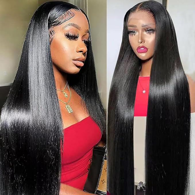 Luxury Custom Straight Wigs Transparent Lace Glueless 100% Human Hair Lace Front Wigs Natural Black