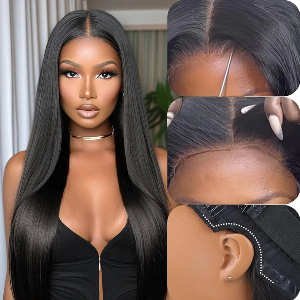Super Natural Hairline Glueless Wig Silky Straight 13x4 Frontal Lace Ready To Go Human Hair Pre-Cut Lace