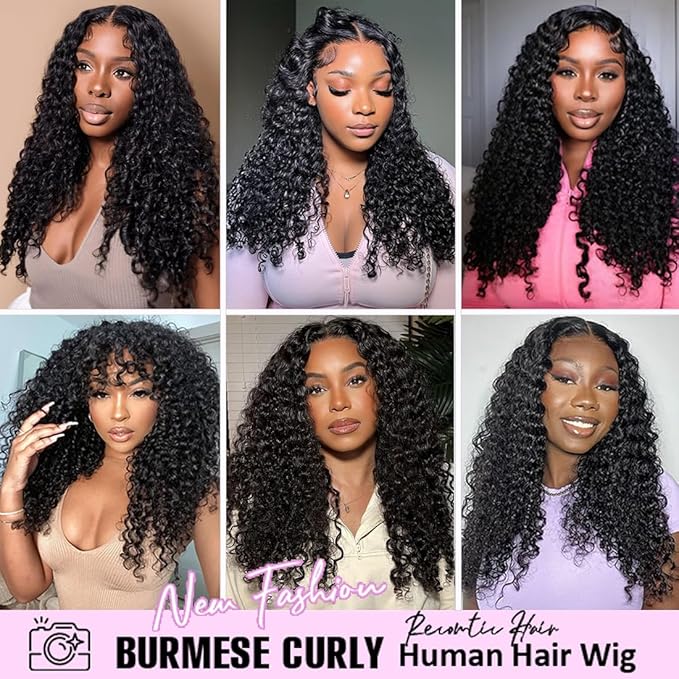 Wear Go Wig Full Curly 7x5 13x4 HD Glueless Wigs Burmese Curly 250% Density Water Wave Human Hair