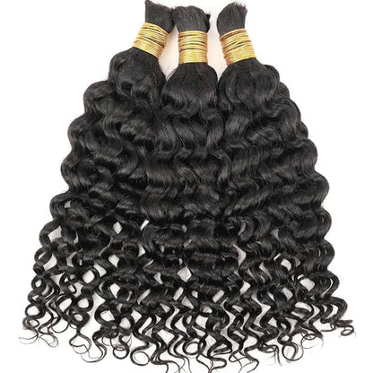 Human Boho Braiding Hair Deep Wave Double Drawn Spanish Curly Bulk Hair Extensions